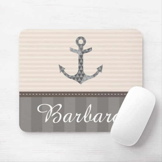航海のなベージュ色およびブラウンのいかりの名前をカスタムする マウスパッド (マウス)