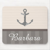 航海のなベージュ色およびブラウンのいかりの名前をカスタムする マウスパッド (正面)