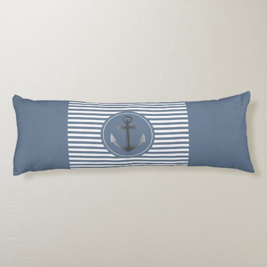 航海のなボートのいかりの青および白いストライプの ボディピロー (裏面)