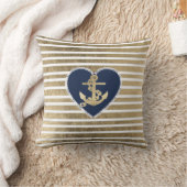 航海のなモダンでフェイクな金ゴールドの濃紺のいかりは縞で飾ります クッション (ブランケット)