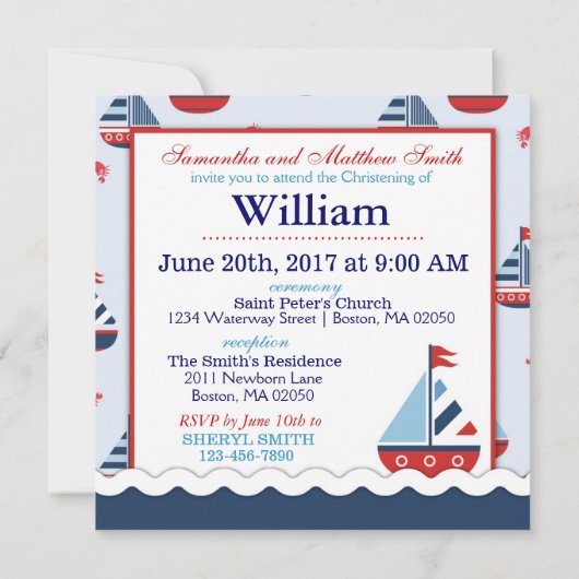 航海のなヨットのいかりによっては洗礼が斜め飛行します 招待状 (裏面)