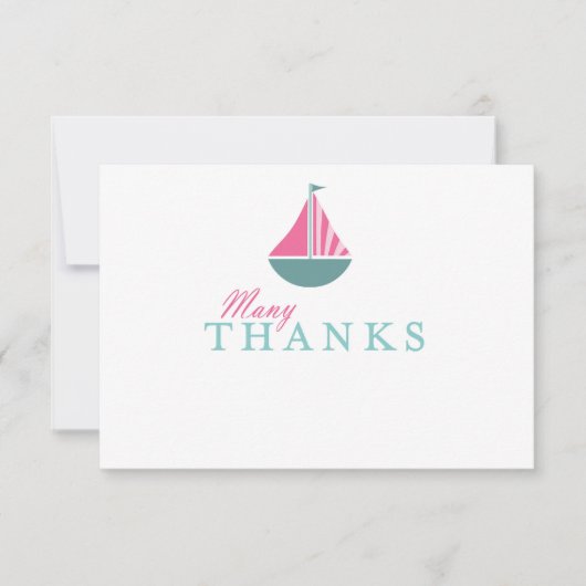 航海のなヨットの女の子のベビーシャワーの平たい箱は感謝していしています サンキューカード (正面)