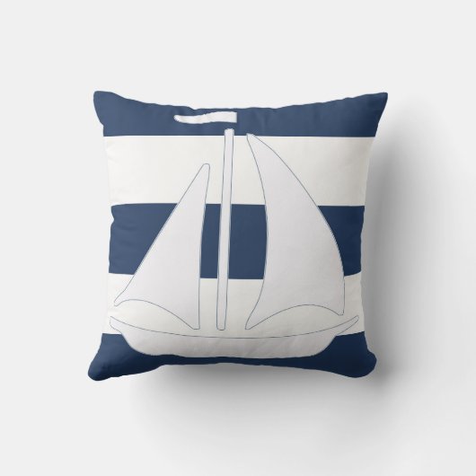 航海のなヨットの青い縞の装飾用クッション クッション (裏面)