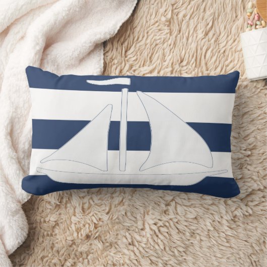 航海のなヨットの青い縞のLumbarの枕 ランバークッション (ブランケット)