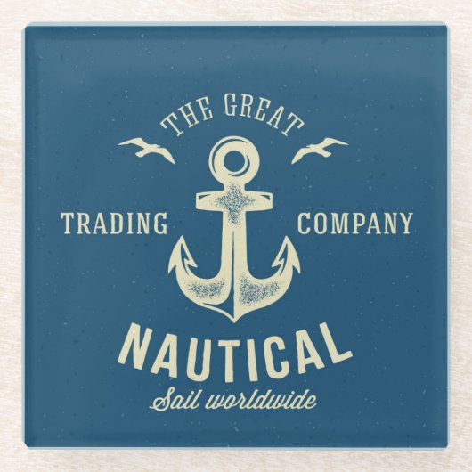 航海のなレトロのロゴ ガラスコースター (正面)