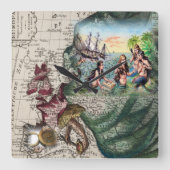 航海のなヴィンテージのヨーロッパの地図の時計 スクエア壁時計 (正面)