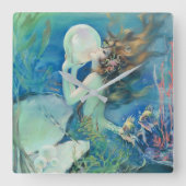 航海のなヴィンテージの人魚wの真珠の航海のな海 スクエア壁時計 (正面)