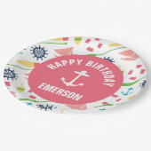 航海のな女の子のパーソナライズなハッピーバースデーのプレート ペーパープレート (アングル)