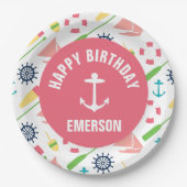 航海のな女の子のパーソナライズなハッピーバースデーのプレート ペーパープレート (正面)
