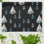 航海のな帆ボートおよびいかりの台所タオル キッチンタオル (折り畳み)