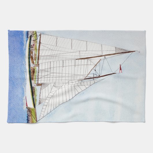 航海のな帆ボートの海の海の台所皿タオル キッチンタオル (横)