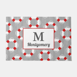 航海のな救命具及び灰色のパーソナライズ ドアマット