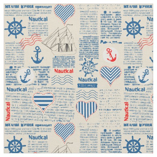 航海のな新聞パターン ファブリック (クローズアップ)