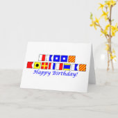 航海のな旗のアルファベットで綴られるハッピーバースデー カード (黄色い花)