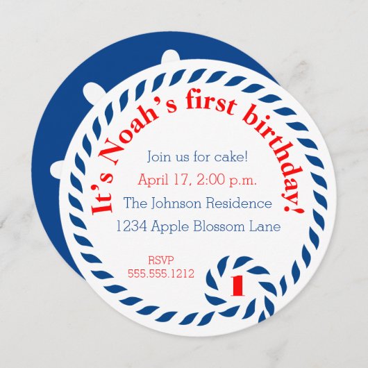 航海のな最初誕生会 招待状 (正面/裏面)