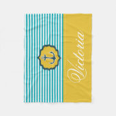 航海のな水の青い黄色のストライプのいかりのカスタム フリースブランケット (正面)