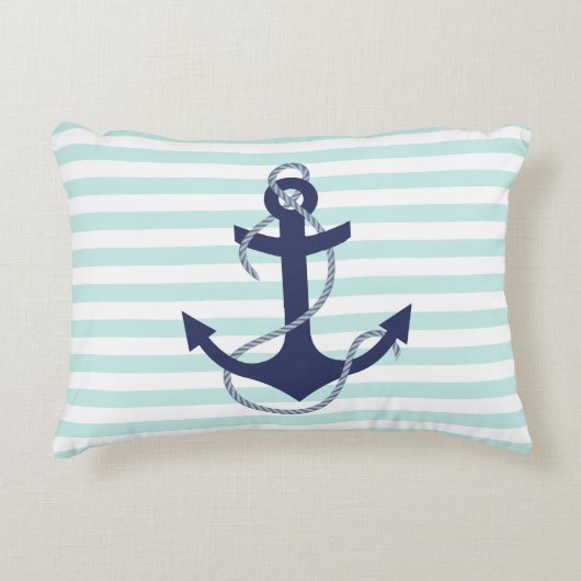 航海のな水及び白のストライプの濃紺のいかり アクセントクッション (正面)