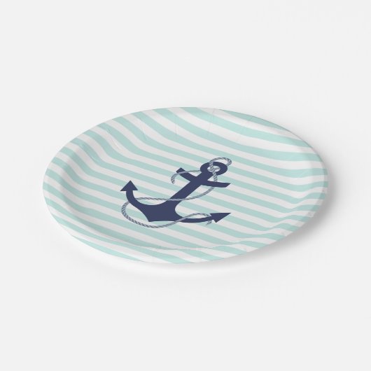 航海のな水及び白のストライプの濃紺のいかり ペーパープレート (アングル)