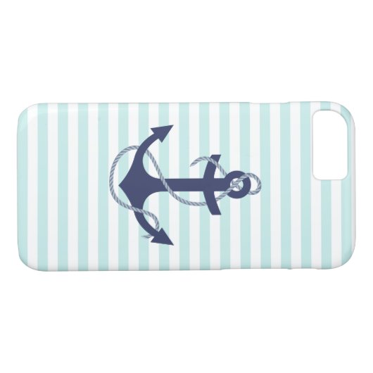 航海のな水及び白のストライプの濃紺のいかり Case-Mate iPhoneケース (裏面(横))