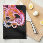 航海のな海のタコの装飾の台所タオルのピンク キッチンタオル (四つ折り)