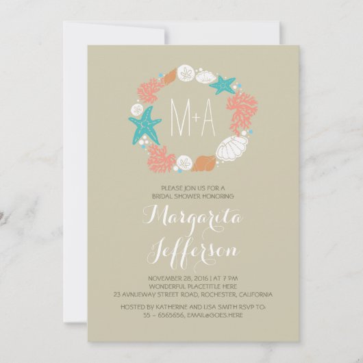 航海のな海のリースのビーチのブライダルシャワーの招待 招待状 (正面)