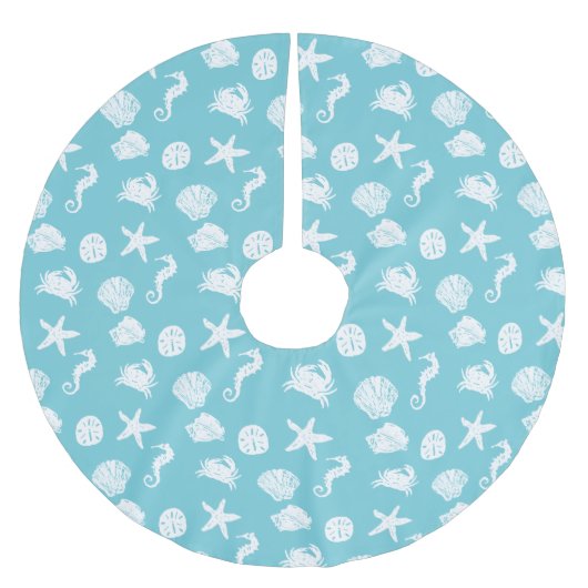 航海のな海の創造物のクリスマスのビーチハウス ブラッシュドポリエステルツリースカート (正面)