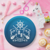 航海のな海洋の記章のイルカの舵輪のオールの盾 ペーパープレート (パーティー)