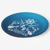 航海のな海洋の記章のイルカの舵輪のオールの盾 ペーパープレート (アングル)