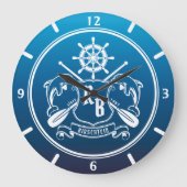 航海のな海洋の記章のイルカの舵輪のオールの盾 ラージ壁時計 (正面)