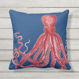 航海のな海洋生物の赤いタコのモダンなヴィンテージ3 クッション