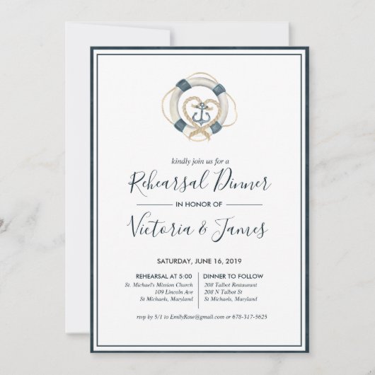 航海のな海軍及び白いリハーサルの夕食の招待状 招待状 (正面)