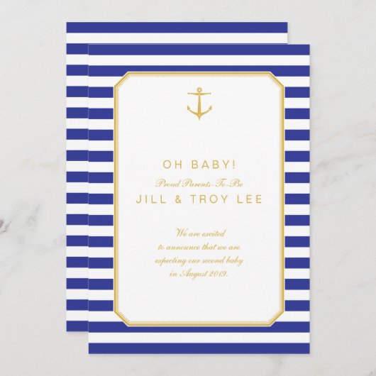 航海のな海軍及び金ゴールドの妊娠の発表 案内状 (正面/裏面)