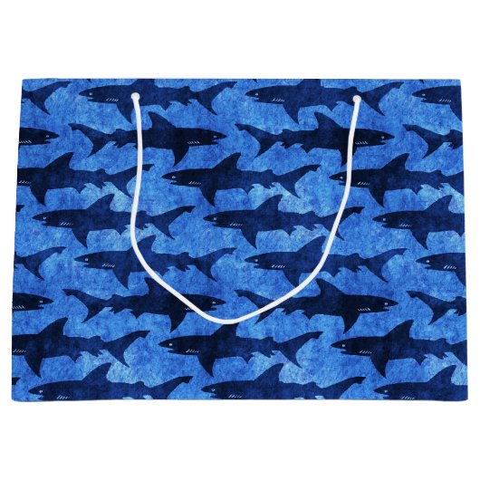 航海のな深く青い海の鮫の学校 ラージペーパーバッグ (正面)