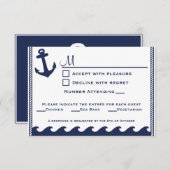 航海のな濃紺および白のrsvp 3メニュー選択 出欠カード (正面/裏面)