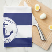 航海のな濃紺そして白いストライプの キッチンタオル (四つ折り)