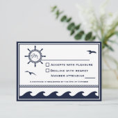 航海のな濃紺そして白いRSVP 出欠カード (スタンド正面)