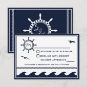 航海のな濃紺そして白いRSVP 出欠カード (正面/裏面)