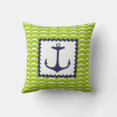 航海のな濃紺のいかりのグリーン・ウェーブパターン クッション (裏面)