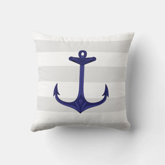 航海のな濃紺のいかりの灰色白のストライプ クッション (裏面)