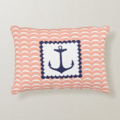 航海のな濃紺のいかりの珊瑚のピンクの波 アクセントクッション (正面)