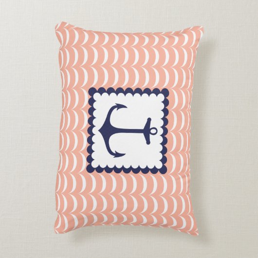 航海のな濃紺のいかりの珊瑚のピンクの波 アクセントクッション (裏面(縦))