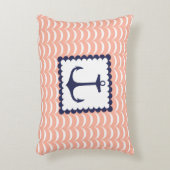 航海のな濃紺のいかりの珊瑚のピンクの波 アクセントクッション (正面(垂直))