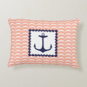 航海のな濃紺のいかりの珊瑚のピンクの波 アクセントクッション (裏面)