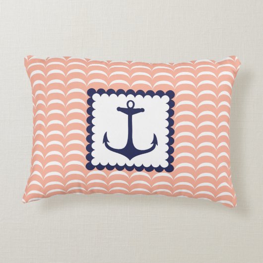 航海のな濃紺のいかりの珊瑚のピンクの波 アクセントクッション (裏面)