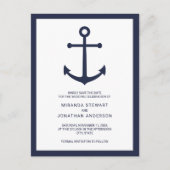 航海のな濃紺のいかりの結婚式の保存日付 案内ポストカード (正面)