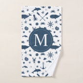 航海のな濃紺のクジラのイルカのいかり バスタオルセット (ハンドタオル)