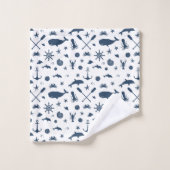 航海のな濃紺のクジラのイルカのいかり バスタオルセット (ウォッシュタオル)