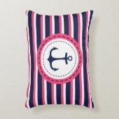 航海のな濃紺のショッキングピンクのストライプのいかりのデザイン アクセントクッション (正面(垂直))