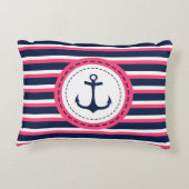 航海のな濃紺のショッキングピンクのストライプのいかりのデザイン アクセントクッション (裏面)