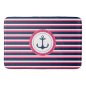 航海のな濃紺のショッキングピンクのストライプのいかりのデザイン バスマット (正面)